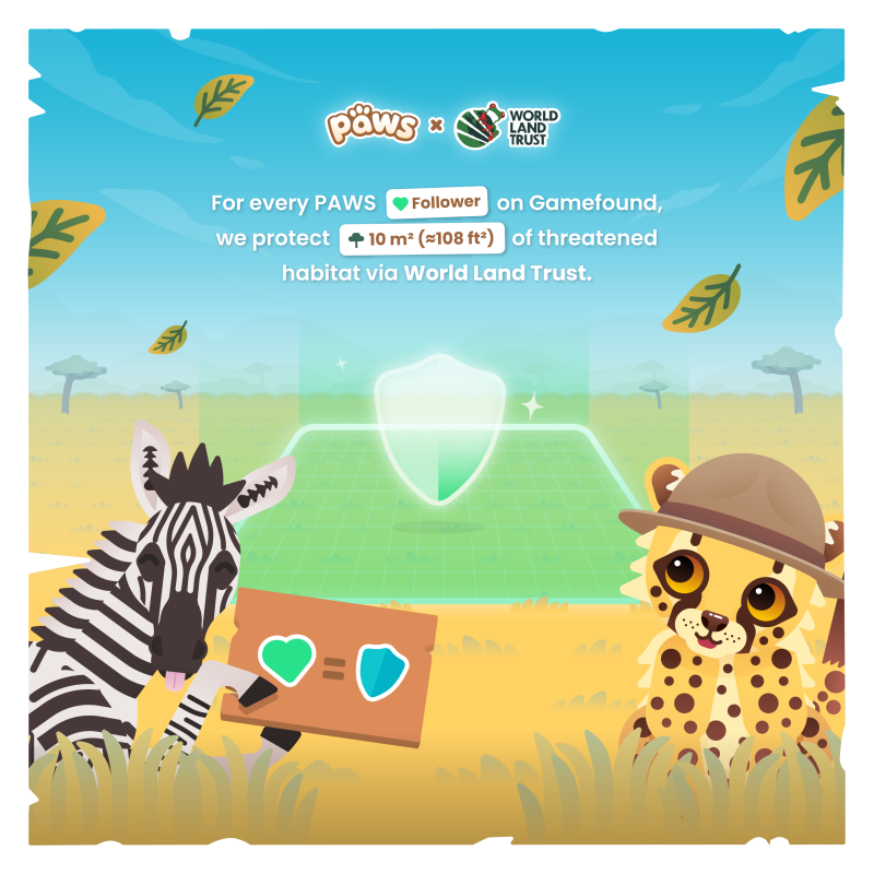 For Every Paws Follower on gamefound we protect 10m2 of threatened habitat via World Land Trust.